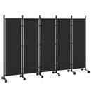 Divisorio Decorativo da Interno a 5 Pannelli 252x40x170 cm con 12 Ruote e Clip di Connessione in Acciaio Nero      