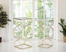 Tavolinetti Glassy Coppia 31,5x31,5x68 cm - 28x28x64 cm in Ferro e Vetro Oro      