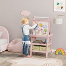 Lavagna per Bambini 59x48x118 cm a Gesso Magnetica e Rotolo di Carta in Legno Rosa  