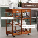 Carrello da Cucina Multiuso in Legno di Pino con 4 Ruote e Cassetti Marrone Chiaro 74x37x75 cm
