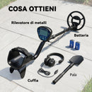 Metal Detector 3 Modalità Rilevamento Bobina Impermeabile IP68 Display LCD Nero      