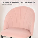 Set 2 Sedie da Pranzo Imbottite 52x55x79 cm con Schienale a Conchiglia in Velluto Rosa      