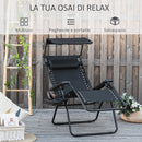Sedia Sdraio Zero Gravity 90x67x110 cm con Tettuccio e Portabicchieri Nero