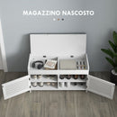 Panca Scarpiera con Vano Contenitore e Ripiani 90x36x50 cm in MDF e Simil Lino Grigio  