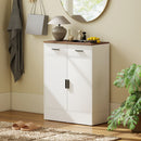 Credenza Moderna 68,6x35x90,3 cm 2 Cassetti e Armadietto in Legno Bianco      