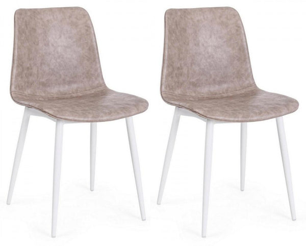 Set 2 Sedie 44x50x80 cm in Similpelle Bianco e Beige acquista