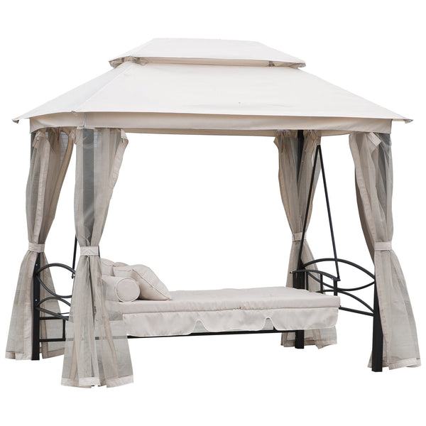 prezzo Dondolo a 3 Posti Gazebo Divano Letto con Zanzariera Beige