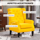 Poltrona Camera da Letto in Stile Francese 74x86x102 cm con Ampia Seduta e Gambe in Legno in Velluto Giallo      