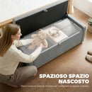 Cassapanca Contenitore 122x48x44 cm Capienza 142L Pouf Seduta Ampia Imbottita Capacità 200 kg in Lino Grigio Chiaro      