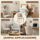 Set di 2 Sedie da Pranzo 46x52x76 cm Seduta Imbottita Schienale Curvo in Tessuto Effetto Lino e Legno di Caucciù Crema      