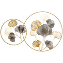Decorazione Murale 3D in Metallo 138x70 cm Wall Art Dorata con Ginkgo Oro e Argento