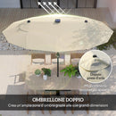 Ombrellone Doppio 295x150x219 cm con Luci LED e Base a Croce Bianco Crema   
