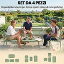 Set 4 Pezzi Salotto da Giardino con Divano 2 Sedie e Tavolino in Metallo con Doghe Verde      