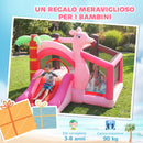 Castello Gonfiabile per Bambini 255x230x196 cm con Scivolo Trampolino Vasca di Palline e Canestro Basket Rosa      