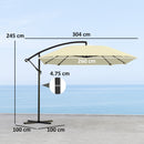 Ombrellone a Sbalzo 260x304x245 cm Base a Croce in Metallo e Poliestere Crema  