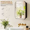 Specchio Contenitore 40,2x10,2x50,9 cm Armadietto con 2 Ripiani Regolabili in Legno e Vetro Nero      