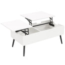 Tavolino da Caffè 100x50x43,6 cm Sollevabile con Piano Doppio e Scomparto Nascosto Bianco      