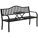 Panchina da Giardino 2-3 Posti 150x58,5x90cm con Tavolino Sollevabile in Metallo Nero      