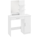 Toeletta da Camera 90x38x138 cm con Armadietto Cassetto Specchio per Trucco e Ripiani Aperti Bianco      