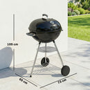 Barbecue a Carbone con griglia esterna rotonda, coperchio, termometro e ruote, Nero      