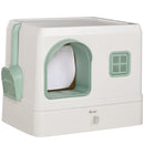 Lettiera per Gatti Chiusa 50x40x40 cm con Deodoranti Vassoio e Paletta Verde e Bianco  