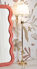 Lampada da Terra Gipsy Ø40x160 cm in Ferro e Tessuto Oro e Bianco      
