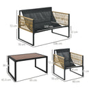 Set Salotto da Giardino Divano 2 Poltrone e Tavolino in Acciaio Poliestere e Rattan Grigio e Marrone