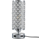 Lampada da Comodino Abat Jour con Paralume in Cristallo e 2 porte USB Ø10,8x30 cm 