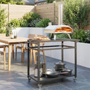 Carrello Barbecue 113x50,5x88 cm 2 Ripiani Supporto Pizza Portasacchi e Ganci in Metallo e Acciaio Nero      