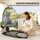 Poltrona Sospesa a Uovo 75x62x107 cm con Gancio Cuscino e Poggiatesta in Acciaio e Poliestere Grigio      