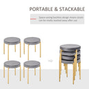 Set 4 Sgabelli Imbottiti Ø41,5x46 cm in Poliestere Vellutato Oro e Grigio