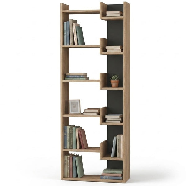 Libreria a 6 Ripiani 60,5x22x162,5 cm Scaffalatura Verticale Moderna Quercia e Antracite sconto