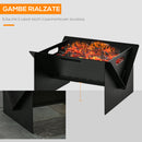Braciere con Maniglie Portatile 50x45x30cm in Acciaio Nero