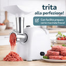 Tritacarne Elettrico Potenza 1000W con Lame in Acciaio Inox e Accessori Bianco      