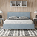 Letto Matrimoniale Giroletto con Alzata Comoda Imbottito in Microfibra Adele Azzurro Varie Misure