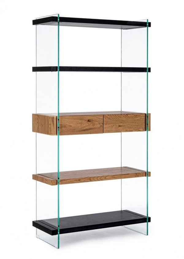 Libreria 4 Ripiani 2 Cassetti 90x39x180h cm Line Wood Nero prezzo
