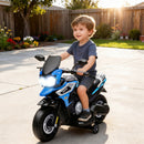 Moto Elettrica per Bambini 12V con Rotelle Specchietti e Poggiapiedi in PP e Metallo Blu      