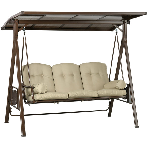 prezzo Dondolo da Giardino 3 Posti 208x120x174 cm in Acciaio Marrone e Cachi
