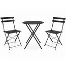 Set 3 Pezzi Giardino Tavolo con 2 Sedie Bistrot Pieghevole Modello Parigi Nero      