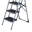 Scala Pieghevole Salvaspazio 4 Gradini 48x63x155 cm max 150kg in Metallo Argento e Nero