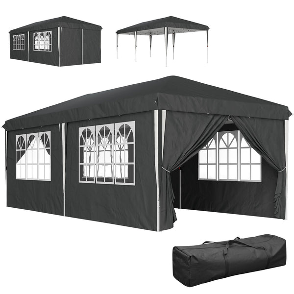 Gazebo da Giardino 596x300x270 cm per 12-18 Persone in Metallo e Tessuto Oxford Grigio prezzo