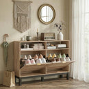 Scarpiera Salvaspazio Slim 120x29x80 cm con 2 Ante a Ribalta e Ripiani Regolabili Rimovibili per 8 Paia in MDF Noce      
