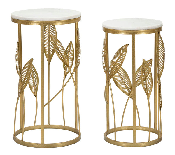 prezzo Set 2 Tavolini Leaf Ø35 cm e Ø30 cm in Ferro e MDF Oro