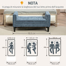 Panca Fondoletto Braccioli Trapuntati e 2 Cuscini 115,5x45x56 cm in Ciniglia e Legno Grigio-Blu e Nero  