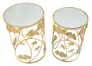 Tavolinetti Leavy Coppia Ø38x55 cm - Ø33x50 cm in Ferro e MDF e Specchio Oro      