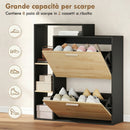 Mobile Portascarpe 80x26x 90 cm con 2 Cassetti a Ribalta e ripiani Nero e Legno Naturale      