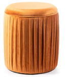 Pouf Imbottito Ø35x40 cm in Velluto Arancione