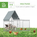 Pollaio Gabbia per Galline da Esterno 200x105x172 cm con Telo di Protezione in Oxford Argento