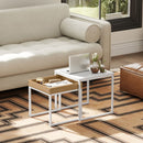 Set di Tavolini da Caffè Impilabili Moderni 45x45x45 cm con Vassoio in MDF e Acciaio Bianco e Rovere      