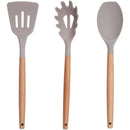 Set 12 Utensili da Cucina con Supporto in Silicone e Manico Legno Tortora      